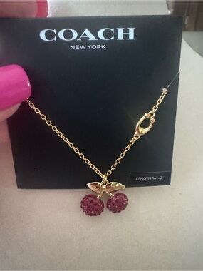NWT RARE Coach Gold Cherry Pendant Necklace with Berry Red Charms 🍒